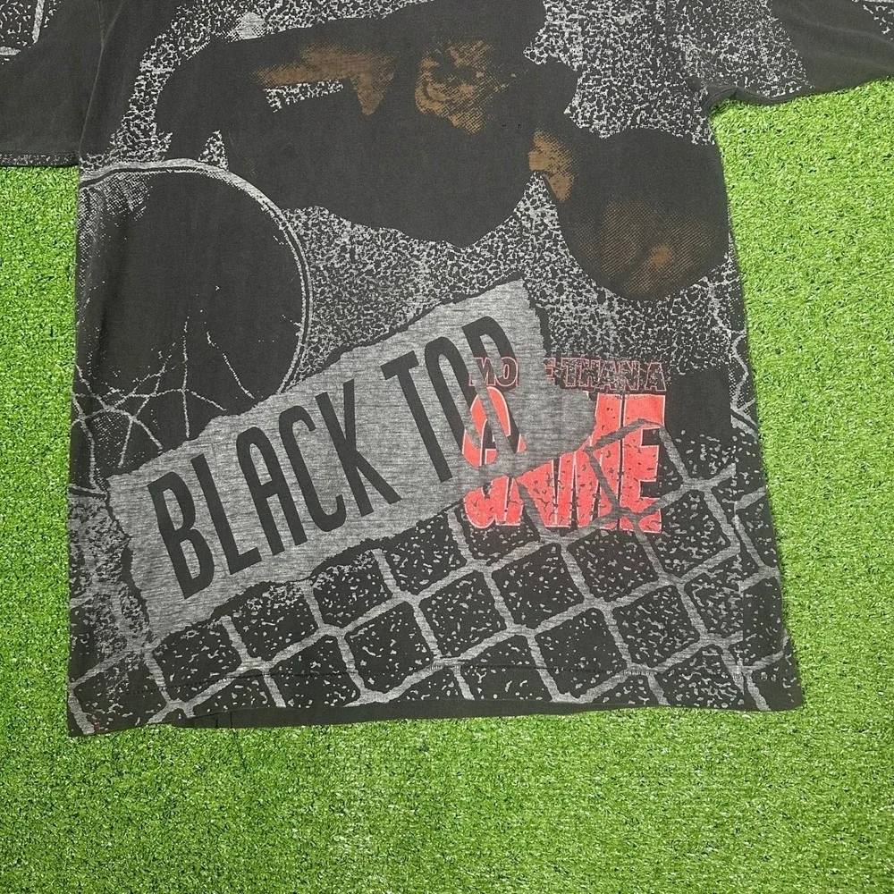 Vintage Reebok Blacktop All Over Print Basketball T-Shirt Mens‎ Large Black 90s